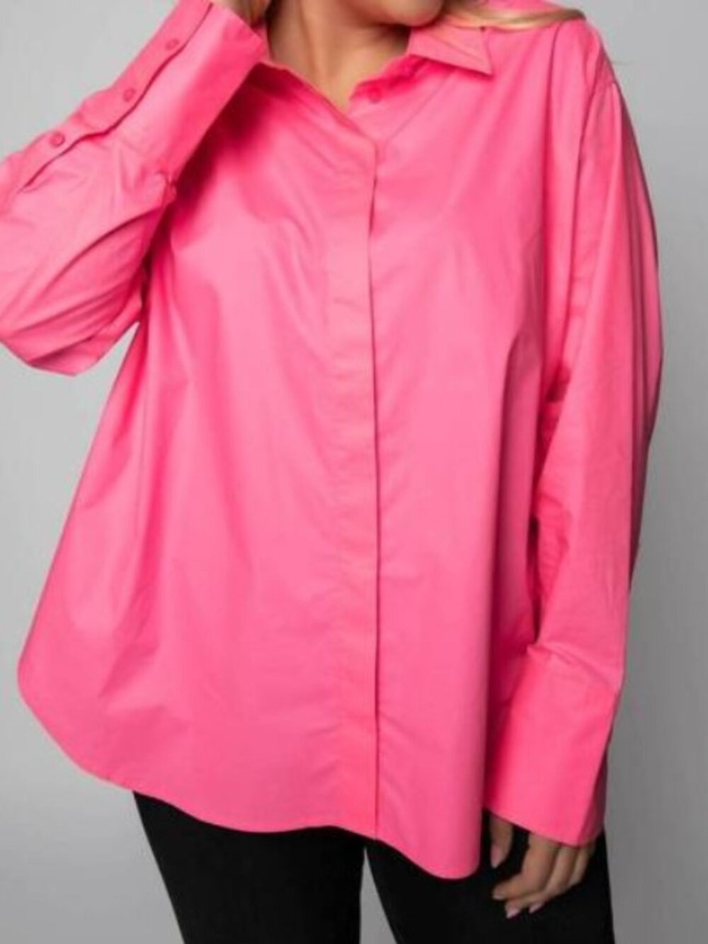 GOOD AMERICAN Vibrant Pink Button up Blouse Shirt Oversized Size 5/6